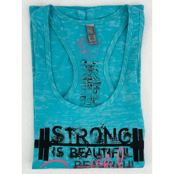 Next Level Apparel Teal Strong Is Beautiful Racer Back Top Weightlifting Gym  L - Picture 6 of 8